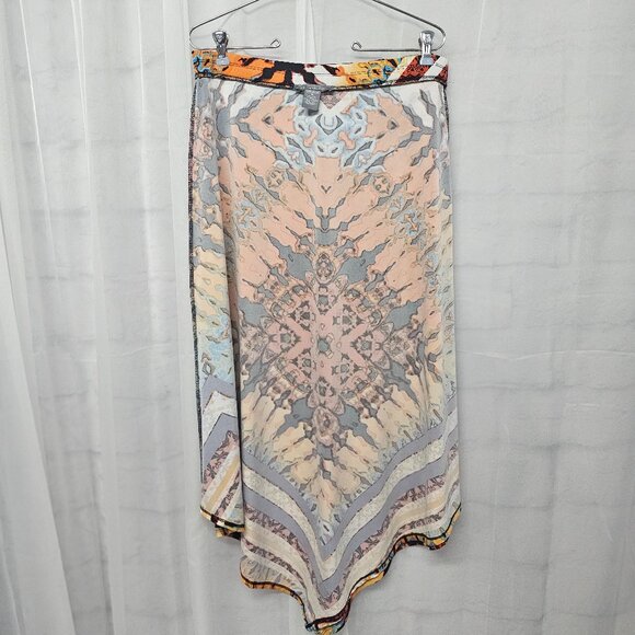Orange Black Asymmetrical Midi Skirt Boho Western Hippie Festival M - Picture 5 of 8